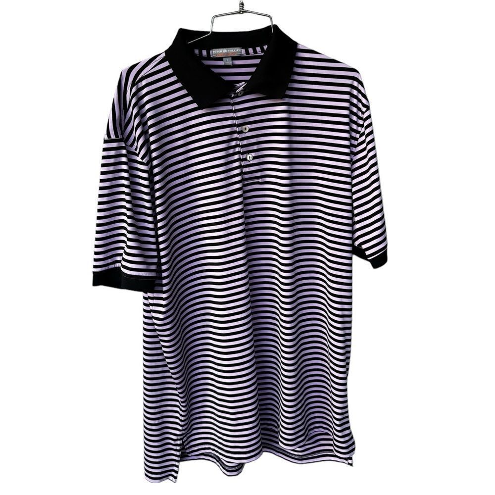 Peter Millar Summer Comfort Purple Striped Performance Golf Polo L
